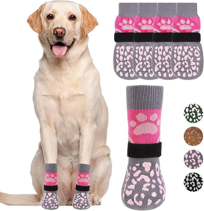 KOOLTAIL Dog Socks for Hot/Cold Pavement to Prevent Licking Paws Scratching,Anti Slip Pet Boots&amp;Paw Protector for Hardwood Floor,Traction Control Grip Booties for Small Medium Large Senior Dogs PinkXS