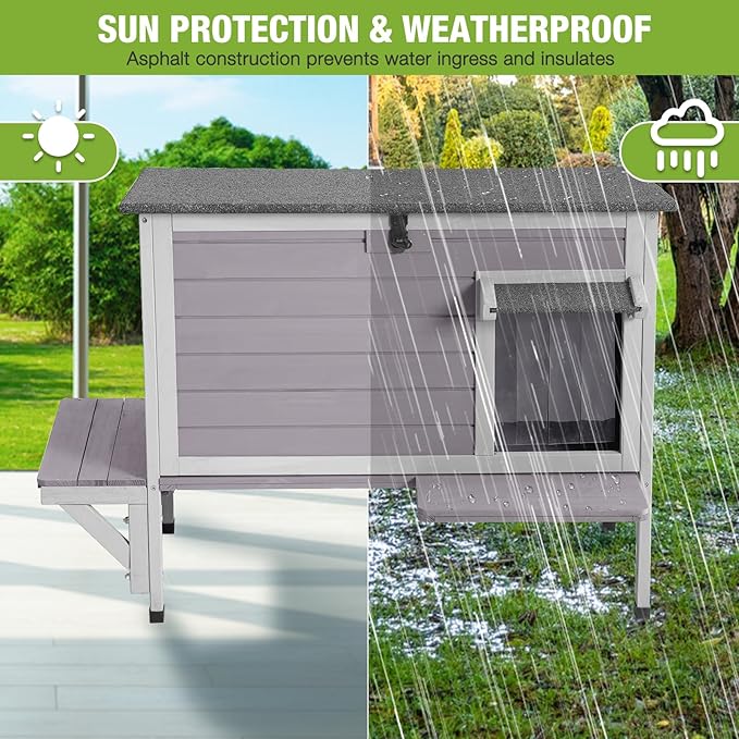 GUTINNEEN Insulated Outdoor Cat House with Triple-Layer Design - Weatherproof Cat Shelter with All-Round Insulated Foam Liner, Elevated Base &amp; Escape Doors for Feral/Stray Cats (Winter-Ready)