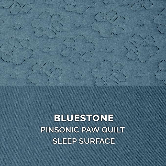 Furhaven Cooling Gel Dog Bed for Large/Medium Dogs w/ Removable Bolsters &amp; Washable Cover, For Dogs Up to 55 lbs - Pinsonic Quilted Paw L Shaped Chaise - Bluestone, Large