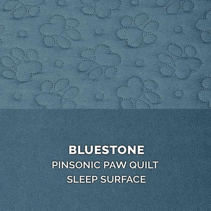 Furhaven Cooling Gel Dog Bed for Large Dogs w/ Removable Bolsters &amp; Washable Cover, For Dogs Up to 95 lbs - Pinsonic Quilted Paw L Shaped Chaise - Bluestone, Jumbo/XL