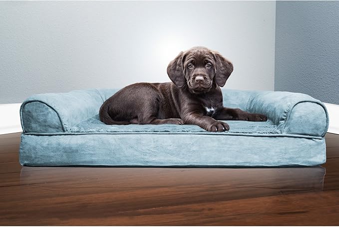 Furhaven Orthopedic Dog Bed for Medium/Small Dogs w/ Removable Bolsters &amp; Washable Cover, For Dogs Up to 35 lbs - Plush &amp; Suede Sofa - Espresso, Medium