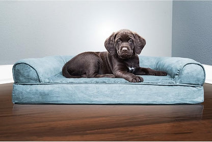 Furhaven Orthopedic Dog Bed for Medium/Small Dogs w/ Removable Bolsters &amp; Washable Cover, For Dogs Up to 35 lbs - Plush &amp; Suede Sofa - Espresso, Medium