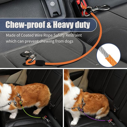 Dog Seat Belt Harness for Car,Dog Seatbelt of Coated Wire Leash Safety Restraint,No Chew Tether Cable Vehicle,Double Clips &amp; Latch(Orange, 24 inch/60 CM)