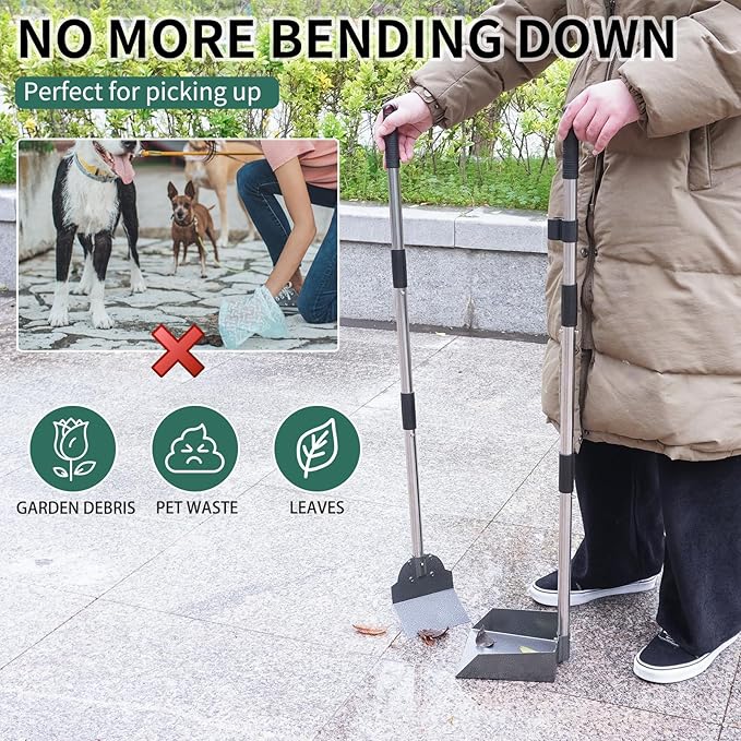 SCENEREAL Dog Pooper Scooper for Yard - Tray &amp; Spade Set, Long Handle Metal Detachable Poop Scooper for Large Medium Small Dogs, Pet Waste Removal Scoop with No Bending for Outdoor Grass, Dirt Gravel