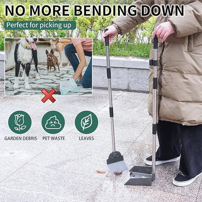 SCENEREAL Dog Pooper Scooper for Yard - Tray &amp; Spade Set, Long Handle Metal Detachable Poop Scooper for Large Medium Small Dogs, Pet Waste Removal Scoop with No Bending for Outdoor Grass, Dirt Gravel