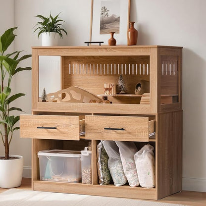 MEWOOFUN Large Hamster Cage, Hamster Cage and Habitats with Drawers and Storage Cabinet, Openable Top, Three-Sided Visibility and Four-Sided Ventilation, 39.4" L x 19.7" W x 41.7" H
