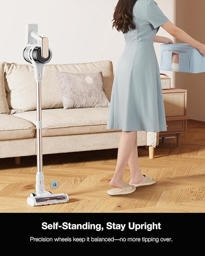 Cordless Stick Vacuum Cleaner for Home, Lightweight Rechargeable Vacuum with 55min Runtime, Powerful Suction, Green LED Headlight, 9-in-1 Pet Hair Carpet &amp; Hardwood Floor Cleaner
