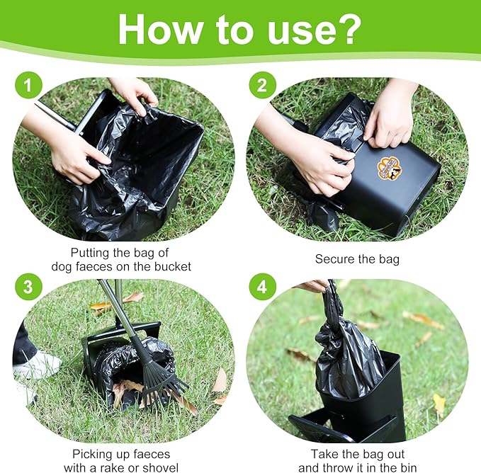 Pooper Scooper Large Swivel Bin &amp; Rake &amp; Spade with 20 Waste Bags and 1 Hook, 39.3" Long Handle Metal Dog Pooper Scooper for Yard, Easy to Clean Pet Waste Use on Grass, Dirt, Gravel or Flats