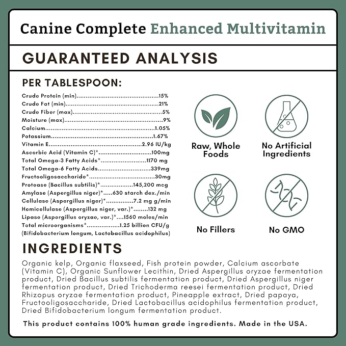 Wholistic Pet Organics Canine Complete - Dog Multivitamin Powder - 2 Lb - Daily Dog Vitamins and Supplements for Homemade Food - Immune System, Skin, Coat &amp; Overall Health - Small and Large Breed