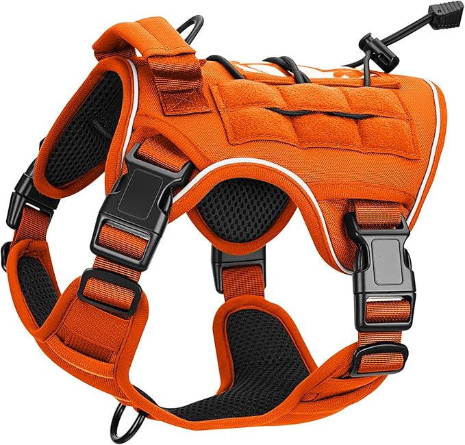 Heavy-Duty Tactical Dog Harness for Large Dogs, No Pull Adjustable Reflective Pet Vest with Molle System, K9 Military-Grade Control for Service Training, Outdoor &amp; 10+ Breeds, Orange, Small