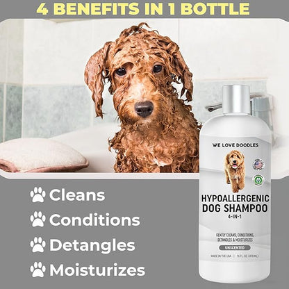 Hypoallergenic Dog Shampoo, Conditioner, and Detangler | Made in USA | Eco-Friendly Ingredients | Shampoo for Dogs with Sensitive Skin &amp; Allergies | 16 OZ [We Love Doodles]