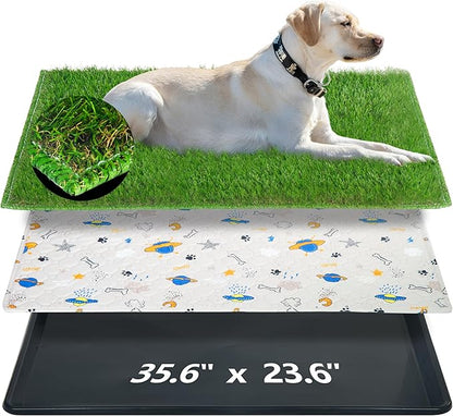 Reusable Dog Loo System with Artificial Grass Turf&amp;Pee Pads&amp;Tray, for Puppy Potty Training is Portable&amp;Easy to Clean,35x23in Large Dog Litter Box Toilet for Indoor/Outdoor use(35.6&