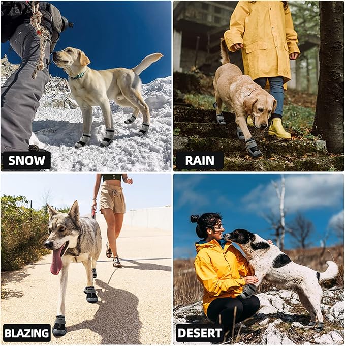 Hcpet Dog Shoes for Large Dogs, Waterproof Dog Booties for Small Medium Dogs, Anti-Slip Dog Boots &amp; Paw Protectors for Hot Pavement Winter Snow Hiking with Reflective Straps Black Size 7