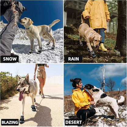 Hcpet Dog Shoes for Large Dogs, Waterproof Dog Booties for Small Medium Dogs, Anti-Slip Dog Boots &amp; Paw Protectors for Hot Pavement Winter Snow Hiking with Reflective Straps Black Size 7