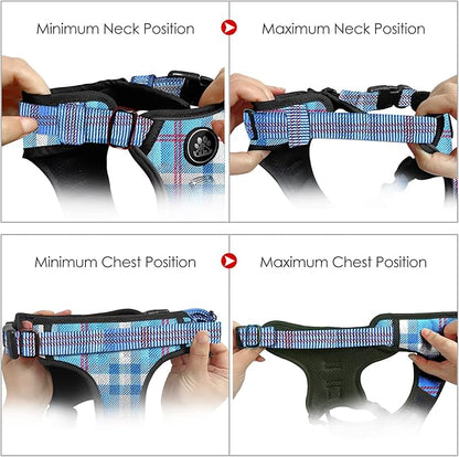 NESTROAD No Pull Dog Harness with Leash, Reflective No Choke Pet Vest Harness,Adjustable Soft Padded Dog Harness with Easy Control Handle for Small Dogs(Checkered Blue,Small)