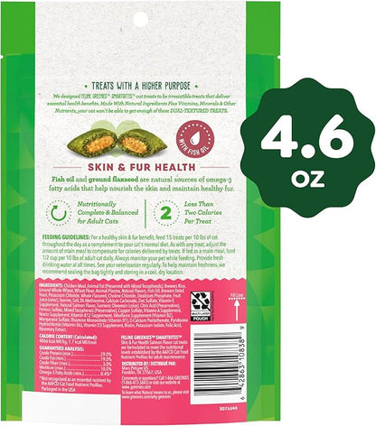 Greenies Feline Smartbites Skin &amp; Fur Health Crunchy and Soft Cat Treats, Salmon Flavor, 4.6 oz. Pack