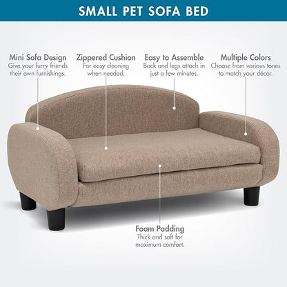 Paws &amp; Purrs Cat Sofa Bed, Pet Couch for Indoor Cats Elevated Cat Beds with Removable Washable Mattress Cover for Kitten, Puppy or Small Animal- 31.5" Wide, Sand