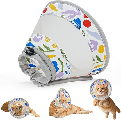 Breathable Air Mesh Cat Cone Collar Soft to Stop Licking, Adjustable, Foldable Lightweight Kitten Cones After Surgery Recovery for Cats &amp; Kittens (Flower,S)