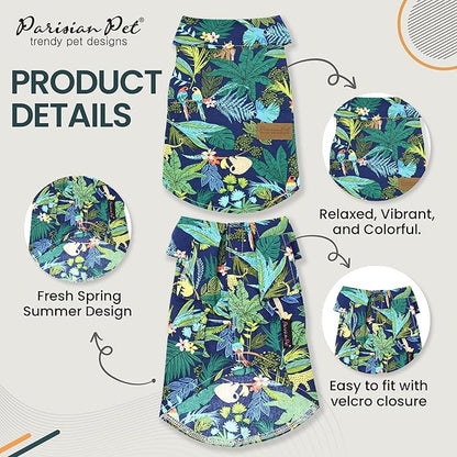 Parisian Pet Unisex Amazonia Shirt - Leafy Beach Outfit - Cotton Summer Clothes - Stylish Hook and Loop Dog Costume - Machine Washable for Large Dogs - XL