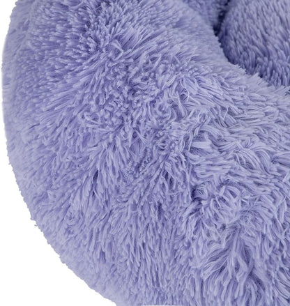 Best Pet Supplies Round Donut Dog Bed with Plush Faux Fur Fabric, Calming, Anti-Anxiety Cushion for Indoor Pets, Slip-Resistant Base, Soft Ergonomic Support - Lavender, 24x24x7&