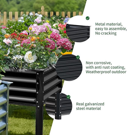 Land Guard Galvanized Raised Garden Bed with Legs, 96×24×32in Raised Garden Beds Outdoor with Drainage Holes, Planter Boxes Outdoor for Backyard, Patio, Balcony, 800lb Capacity, Gray