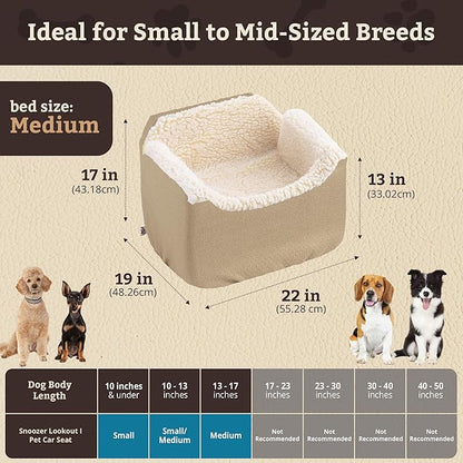 Snoozer Lookout I Car Seat - Dog Car Seats for Small Dogs, Puppy Booster Bed for Small &amp; Medium Sized Pets Up to 25 Lbs, Elevated, Washable - Medium, Birch Diamond