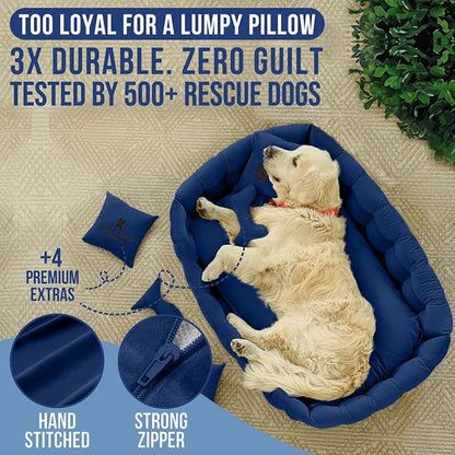 Luxury Dog Bed Chesterfield – Handcrafted Velvet Throne for Dogs | Joint Support, Calming &amp; Temp-Regulating Comfort | Durable 5+ Years, Anti-Claw, Washable 100+ Times – XL, Blue