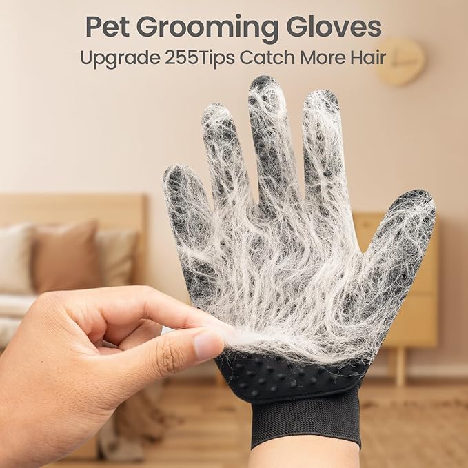 Pet Hair Remover Glove - Gentle Pet Grooming Glove Brush - Deshedding Glove - Massage Mitt with Enhanced Five Finger Design - Perfect for Dogs &amp; Cats with Long &amp; Short Fur - 1 Pack (Right-hand), Black