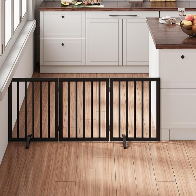 Black 18-55" Foldable Pet Gate for Stairs &amp; Doorways, Puppy Gate Fence