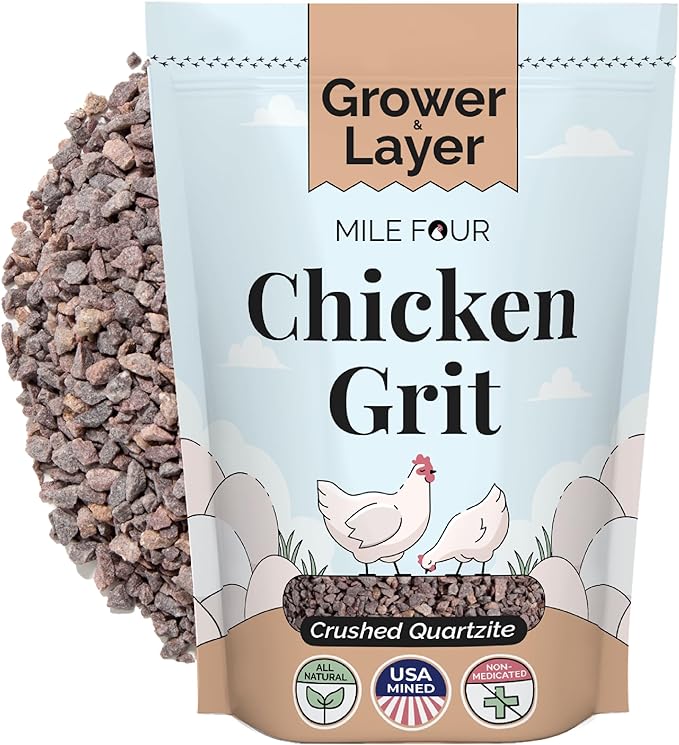 Chicken Grit for Layer &amp; Grower Chickens Age 8-20+ Weeks - 100% Natural Mineral Chicken Grit Quartzite, Poultry Grit, USA Mined, 4 lbs