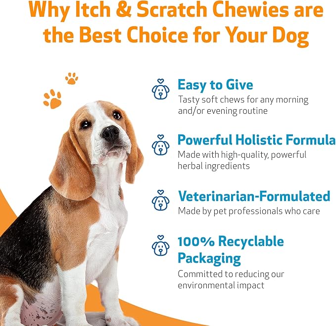 Pet Wellbeing Itch &amp; Scratch Chewies for Dogs - Supports Healthy Itch Response to Occasional Skin Allergies, Skin Health, Chinese Pearl Barley, Phellodendron - Veterinarian-Formulated 90 Soft Chews