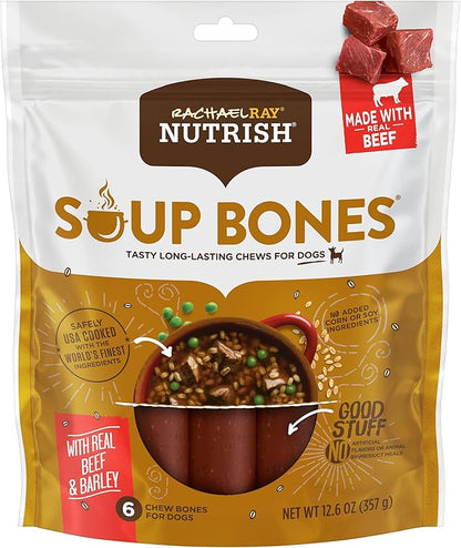 Rachael Ray Nutrish Soup Bones Dog Treats, Beef &amp; Barley Flavor, 6 Bones
