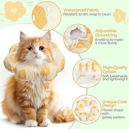 ComSaf Cat Cone Collar Soft - Cat E Collar Cones to Stop Licking, Recovery Elizabethan Collar for Cats After Surgery, Soft Cone for Medium Cats, Waterproof &amp; Lightweight, Yellow Flower, M