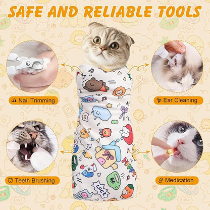 21.7 in Cat Wrap for Cutting Nails, Self-Adhesive Cat Grooming Wrap Anti-Escape Cat Restraint for Nail Clipping Cat Swaddle Wrap Cat Wrapping Cloth for Pet Cleaning and Beauty (Within 6.6 lbs)