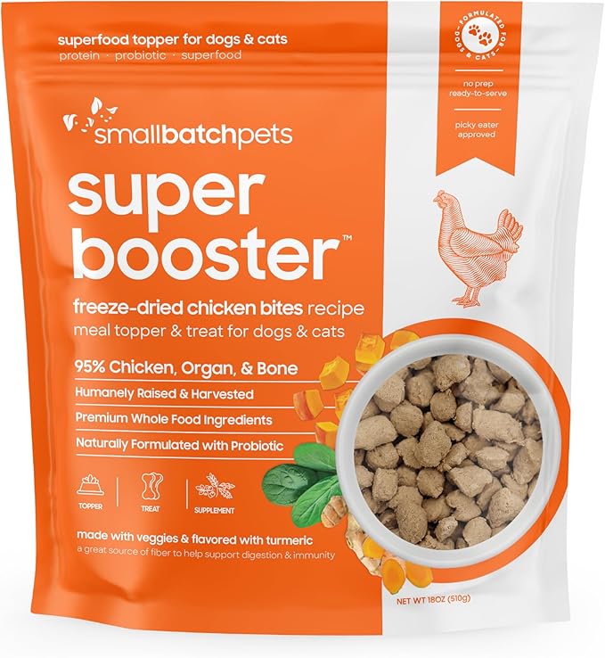 Smallbatch Freeze Dried Dog Treats, Superfood Food Topper Chicken Bites for Dogs &amp; Cats, Probiotics, Organic Ingredients, High Protein, Grain Free Healthy Treat Food Topper, Made in the USA, 18 oz Bag
