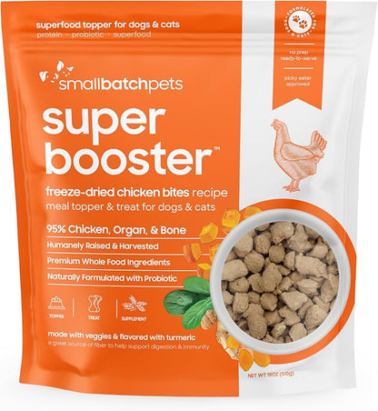 Smallbatch Freeze Dried Dog Treats, Superfood Food Topper Chicken Bites for Dogs &amp; Cats, Probiotics, Organic Ingredients, High Protein, Grain Free Healthy Treat Food Topper, Made in the USA, 18 oz Bag