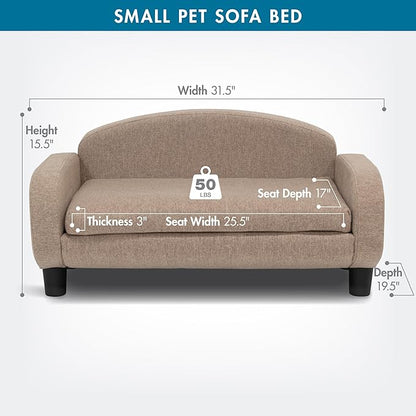 Paws &amp; Purrs Cat Sofa Bed, Pet Couch for Indoor Cats Elevated Cat Beds with Removable Washable Mattress Cover for Kitten, Puppy or Small Animal- 31.5" Wide, Sand