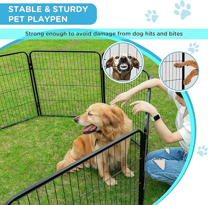 BestPet Dog Playpen Indoor 32 inch 12 Panels Metal Dog Pen Pet Dog Fence Outdoor Exercise Pen with Doors,Pet Puppy Playpen for RV Camping Yard, Black