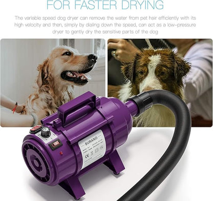 Burano Dog Dryer, High Velocity Pet Hair Dryer, 4.3HP Stepless Adjustable Speed Dog Hair Force Dryer for Dogs, Cats &amp; More, Powerful Pet Blower with Heater