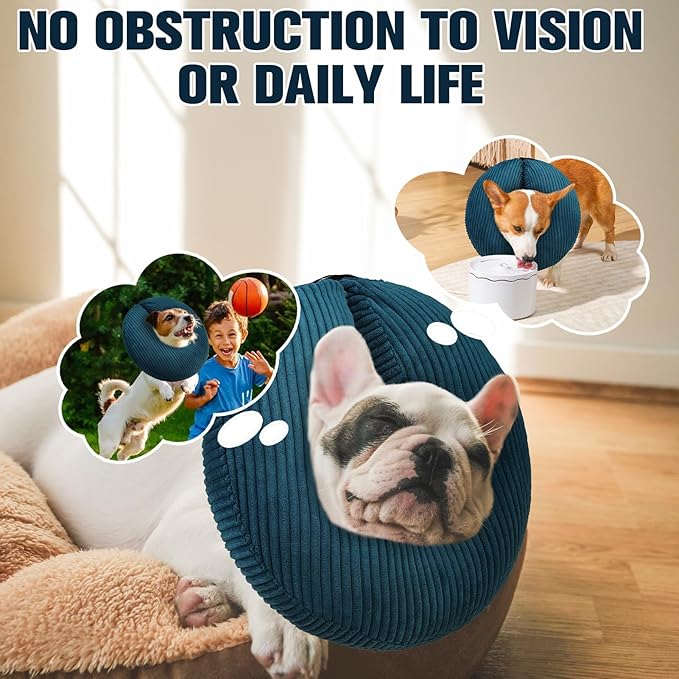 BINGPET Inflatable Dog Cone Collar Alternative After Surgery,Soft Recovery Cone for Dogs to Stop Licking,Protective Neck Donut E Collar Adjustable for Small Medium Large Dogs &amp; Cats(Navy Blue,L)