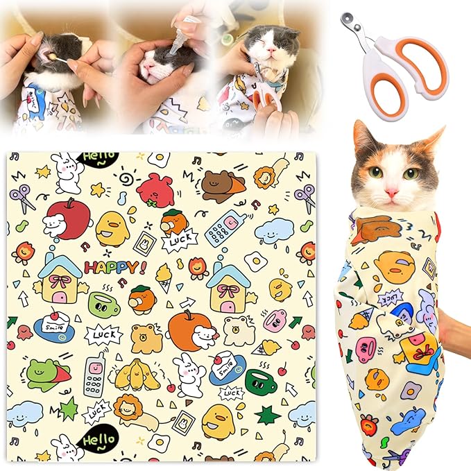 XANGNIER Cat Grooming Wrap with Cat Nail Clippers -Self-Adhesive Cat Swaddle for Nail Clipping, Anti-Scratch &amp; Anti-Escape Cat Restraint for Calm, Safe &amp; Easy Nail Trimming