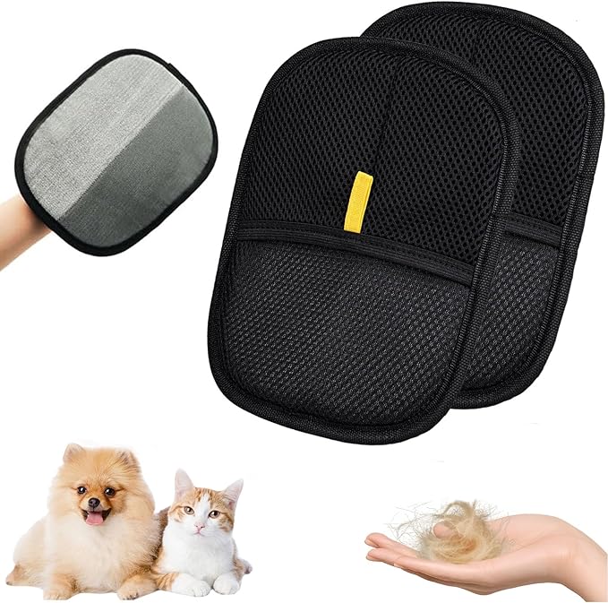 2 Pcs Pet Hair Removal Glove for Cats &amp; Dogs, Pet Hair Remover Brushing Gloves, Reusable Pet Hair Remover Glove, Double-Sided for Couch, Clothing, Carpet, Car Seat