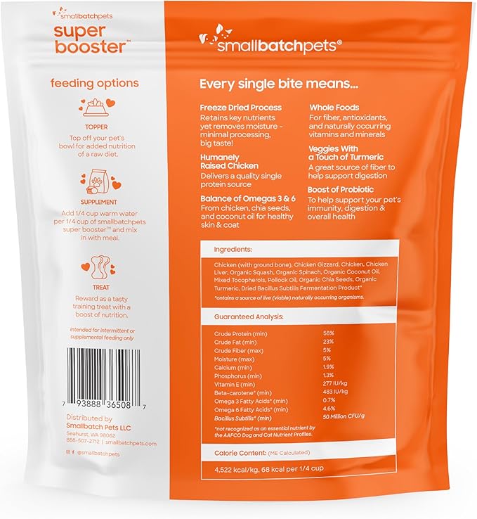 Smallbatch Freeze Dried Dog Treats, Superfood Food Topper Chicken Bites for Dogs &amp; Cats, Probiotics, Organic Ingredients, High Protein, Grain Free Healthy Treat Food Topper, Made in the USA, 18 oz Bag