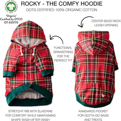 Rocky – The Orginal Lightweight Hooded TEE 100% Organic Cotton Dog Hoodie Pet Coat Sweater for Small, Medium, Large Dogs, Royal Stewart Plaid, X-Large