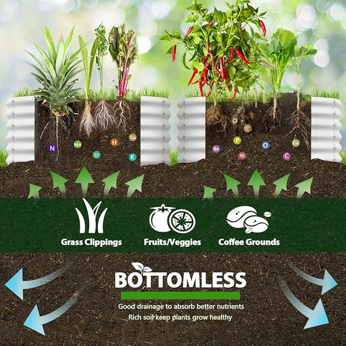 A ANLEOLIFE 2-Pack 4ft x 18” Tall Galvanized Raised Garden Beds Outdoor, Round Metal Planter Box for Planting Vegetables Flowers Herb, Anti-Rust &amp; Easy-Setup, Antique White