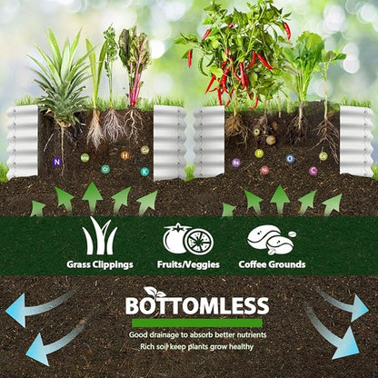 A ANLEOLIFE 2-Pack 4ft x 18” Tall Galvanized Raised Garden Beds Outdoor, Round Metal Planter Box for Planting Vegetables Flowers Herb, Anti-Rust &amp; Easy-Setup, Antique White