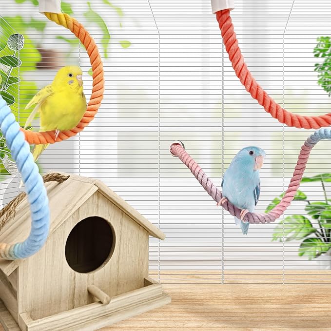 BNOSDM 3 Pcs Rope Perches for Bird Cages Gradient Sunset Color Bendable Climbing Rope Ladders &amp; Swings Birds Cage Accessories Toy for Parakeets, Budgies, Cockatiels, Conures, Lovebirds