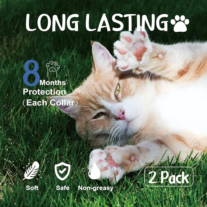 Flea Collar for Cats, Flea and Tick Collars for Kittens, Flea &amp; Tick Treatment Prevention, Natural Essential Oil, 2 Pack, 16 Months Protection, One Size Fits All, Waterproof