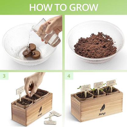 Wildflower Seed Mix Growing Kit - Includes Perennial &amp; Annual Wild Flowers, Burlap Planters, Soil, Wooden Box, and Gardening Tools for Indoor Garden and Patio Planting