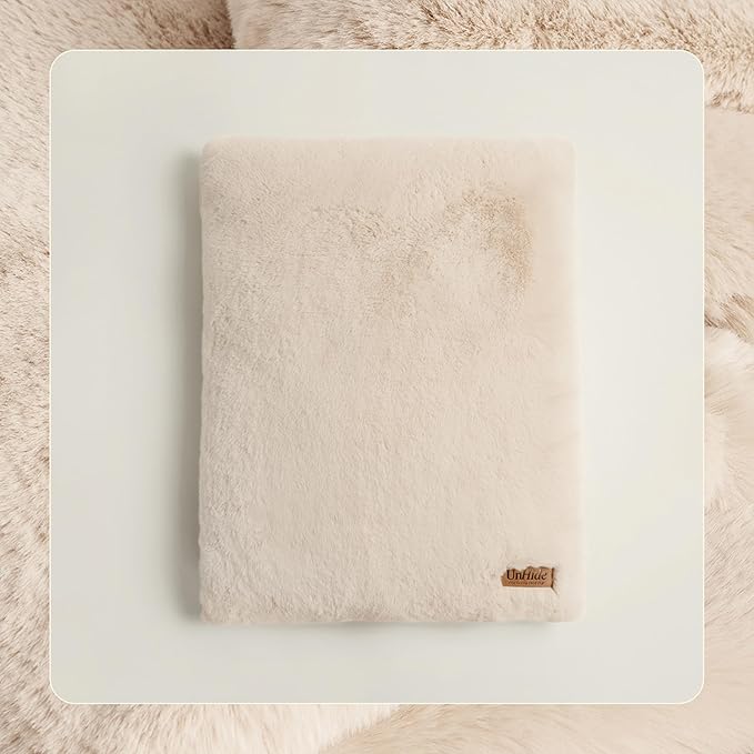 UnHide Floof Pet Pillow - Extra Soft Dog Bed Pillow- Removable Faux Fur Cover - Machine Washable - Helps Ease Pet Anxiety &amp; Provides The Perfect Sleep, 36 x 42 x 5, Large - Beige
